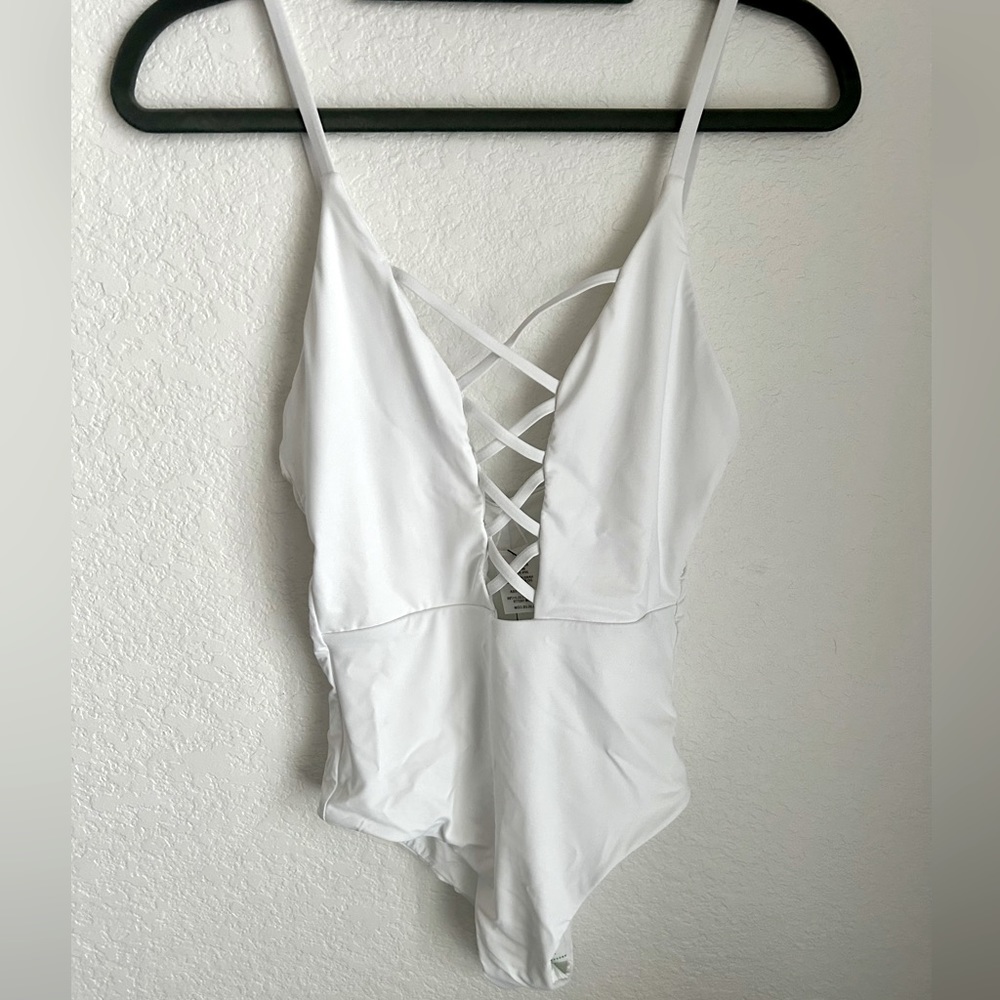 White Lace-Up One Piece Swimsuit XS